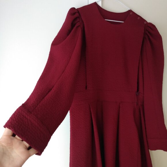 Mennonite Dress 41" Bust 36" Waist Old Colony Cape Bodice Stretchy Burgundy - Picture 6 of 12